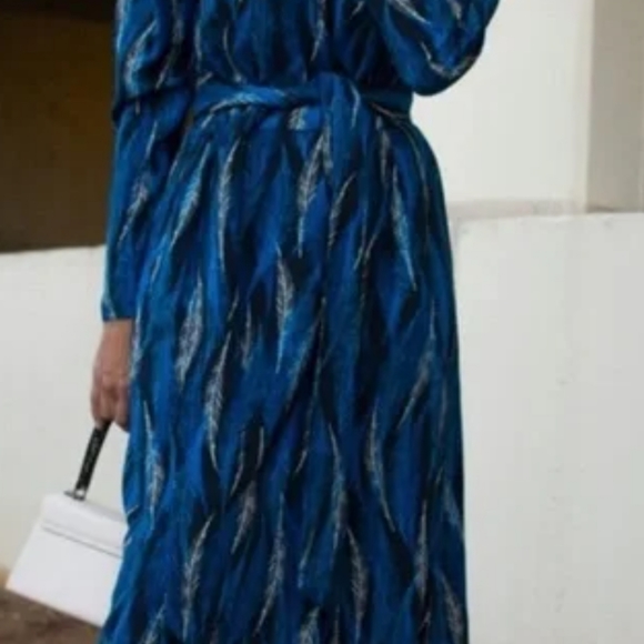 NWT Happy x Nature | Kate Hudson Alpha Wrap Maxi Dress Boho Blue Feather small - Picture 5 of 6